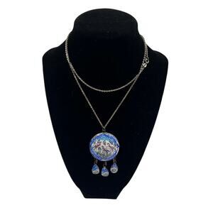 Vtg Handmade Persian Enamel Mallard Scene Filigree Pendant W Dangles DAMAGED